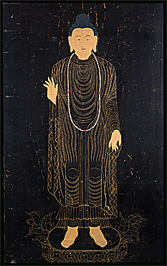  Standing Buddha Shakyamuni in a mudra dispelling fear. Found in China in the eighteenth century. Lineage unknown. © 2010 Shelley and Donald Rubin Foundation. Photographed Image © 2004 Rubin Museum of Art