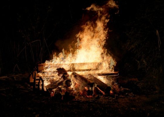 Photo of wood bonfire burning dalai lama transforming anger