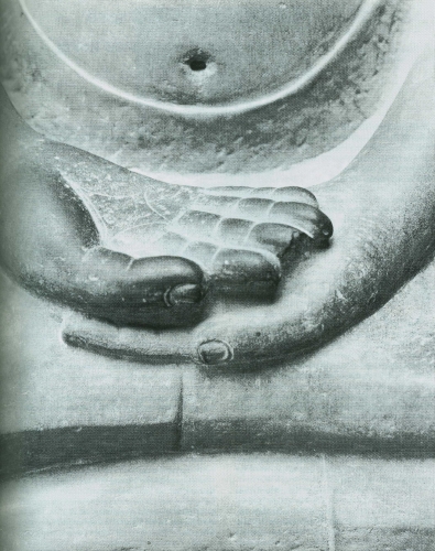 Seated Buddha (detail), Cambodia, stone