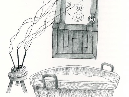 illustration of a rakusu being washed
