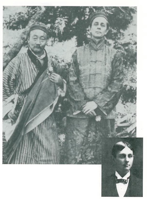 Lama Kazi Dawa-Samdup and Evans-Wentz in Sikkim circa 1920; inset, the young Evans-Wentz, courtesy of Stanford University.
