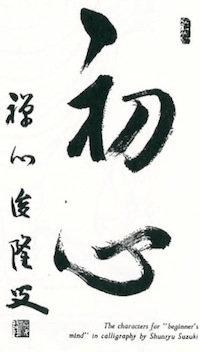 The characters for "beginner's mind" in calligraphy by Suzuki Roshi, courtesy of Weatherhill Inc.
