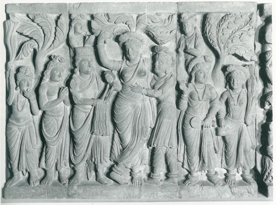 The Buddha emerging from his mother's side, third century Pakistan, courtesy of the Freer Gallery, by James Hayden.
