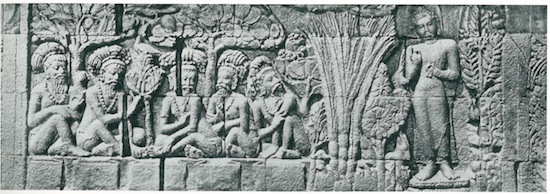 The Buddha greeting his former companions, eighth century carving from Borobudur, Java, courtesy of Hans Hinz.