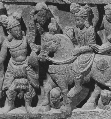 The Great Departure. In this scene, Prince Siddhartha, at the age of twenty-nine, leaves the luxury of his father's palace and sets out to study with the great religious teachers of his day (Gandhara, Kushan Period, Peshawar Museum)