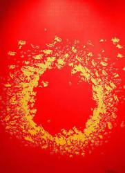 2002, acrylic and oil bar on paper transferred on wood, 44 x 61 inches