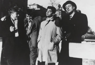 Hal Chase, Jack Kerouac, Allen Ginsberg, and William S. Burroughs (L—R) near the Columbia University campus in Manhattan, circa 1944-1945 
