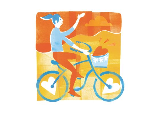 image of a woman riding a bicycle; nicole daedone love