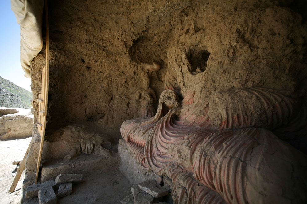 The remains of a sitting Buddha statue at Mes Aynak.