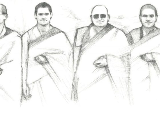 illustrations of the monks about to enter a three year retreat