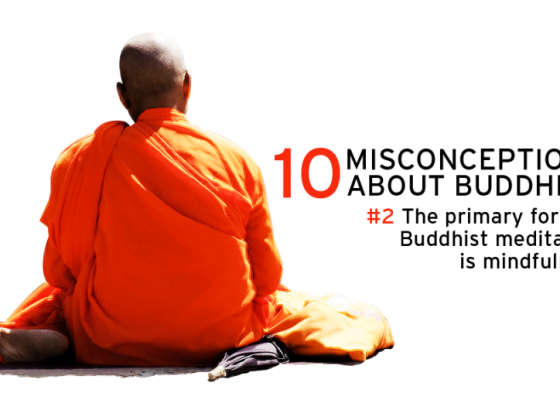 monk in orange robes, text reading 10 Misconceptions About Buddhism