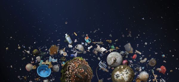 plastic garbage in the Pacific Ocean for story on eco-dharma