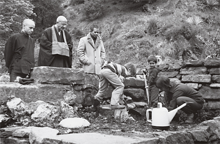 Image 1: Thich Nhat Hanh (right) with San Francisco Zen Center’s Richard Baker Roshi (middle) and Arnie Kotler, founder of Parallax Press (left) in the early 1980s.