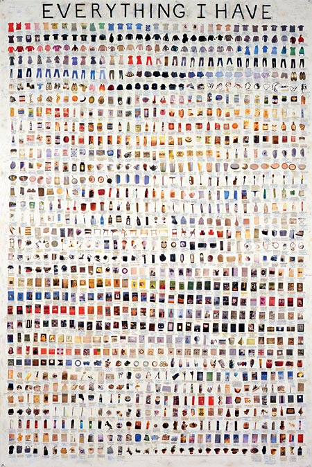 Everything I Have; Simon Evans; 2008; pen, paper, scotch tape, white out; 60 1/4 x 40 1/8 inches