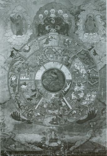 The Tibetan Wheel of Life (Bhava-Chakra), illustrating the cycle of dependent origination (pattica samuppada)