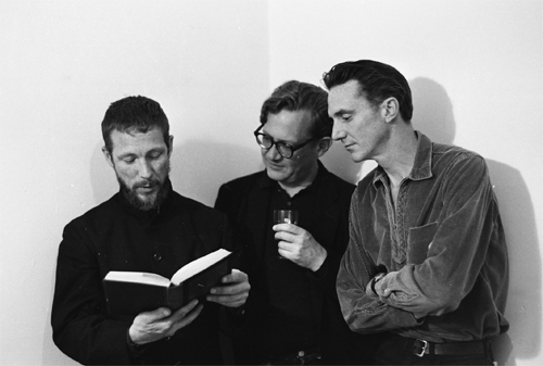 Gary Snyder, Philip Whalen, and Lew Welch before a poerty reading at Longshoreman's Hall, Photograph by Jim Hatch