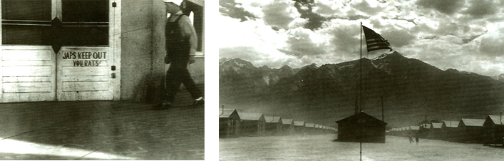 © Dorothea Lange, National Archives; Manzanar Relocation Center in windstorm 