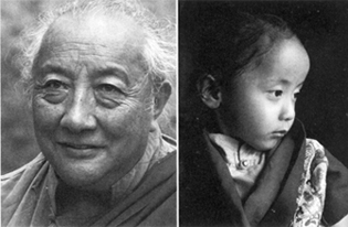 Image 7: Revered Tibetan master Dilgo Khyentse Rinpoche and his lookalike reincarnation, Ugyen Tenzin Jigme Lhundrup, at age 3. © Matthieu Ricard