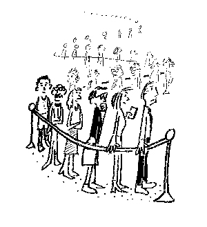 illustration of people waiting in line possibly worried about wasting time