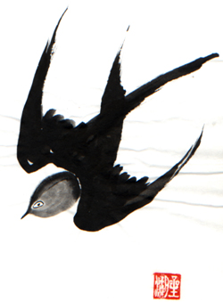 Swallow, Seiko Susan Morningstar, 2004, ink on rice paper, 9 × 12 inches