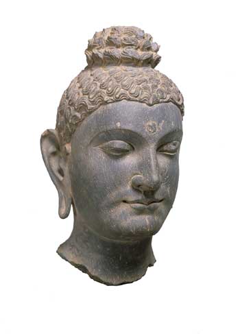 Head of Buddha, late 2nd-early 3rd century C.E., schistosephylitte, 36.8 x 19.7 x 23.5 cm, Asia Society New York: Mr. and Mrs. John D. Rockefeller 3rd Collection, 1979.002, Image courtesty of Asia Society