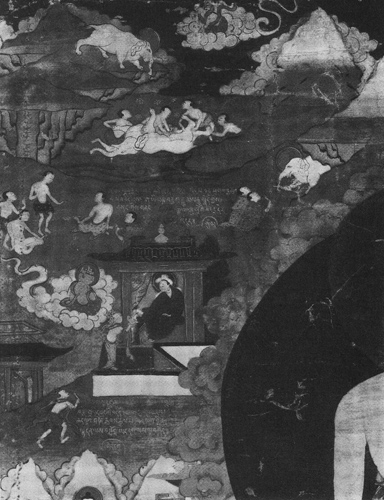 Detail of scenes from former lives of Shakyamuni Buddha, Tibet, sixteenth century, gouache on cotton, Courtesy of the British Museum, London © John Bigelow Tayor