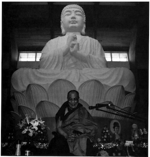 Image 3: His Holiness and the Great Buddha at Carmel, NY. Courtesy Buddhist Association of the United States.
