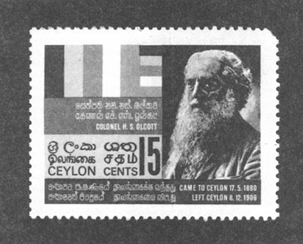Ceylonese postage stamp in 1967 to commemorate Olcott's contributions to the Sinhalese Buddhist Revival. Courtesy of S. Prothero.