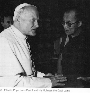 His Holiness Pope John Paul II and His Holiness the Dalai Lama. Couresty of The Office of Tibet. 