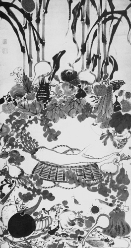  Courtesy Kyoto National Museum. Jakuchu, c. 1780, Vegetable Parinirvana, ink on paper, hanging scroll. 