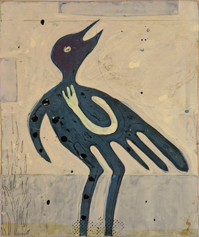 Blue Cowl, John Randall Nelson, 2007, mixed media on panel, 30 x 25 inches, Courtesy of the artist and Gebert Contemporar, Santa Fe, New Mexico