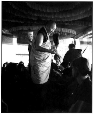 Image 1: Ayang Rinpoche teaching during the phowa course, Bodh Gaya, India, Winter, 1996. Photograph by Gary Jevitt