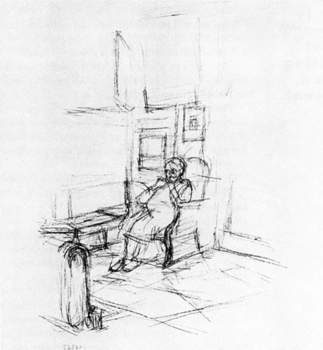 Alberto Giacometti, The Artist's Mother Seated I (1965) Lithograph. (c) 1992 ARS, New York/ADAGP, Paris.