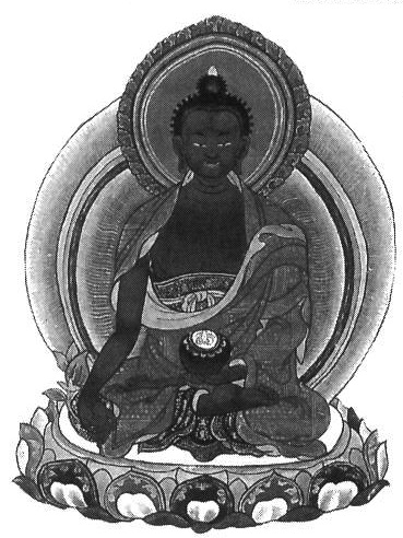 Medicine Buddha. Illustration for "The Blue Baryl," from Tibetan Medical Paintings. Courtesy of Serindia Publications, London