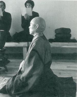 "I don't believe just 'zazen, zazen' all the time": The roshi with students.