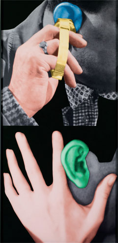 John Baldessari, Hands and/or Feet (part one); Wristwatch/ears, 2009, three dimensional archival print laminated with lexan and mounted on sintra with acrylic paint