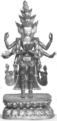 Avalokiteshvara, hearer of the world's cries, bronze, silver, gold, and gemstones, eighteenth century, Tibet.