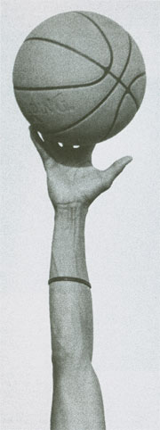 Hand with basketball.