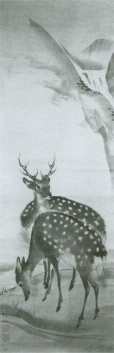 Mori Sosen (d. 1821) "Buck and Doe," Ink on paper.