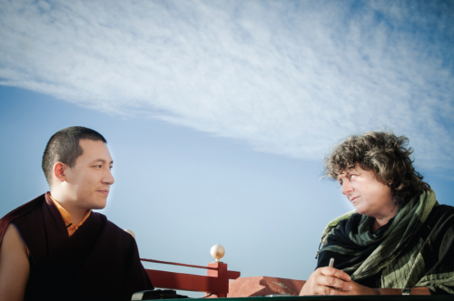 The 17th Karmapa Trinley Thaye Dorje speaks with Pamela Gayle White at Karma Migyur Ling in Montchardon, France. Photograph © Salva Magaz\www.magaz.com.