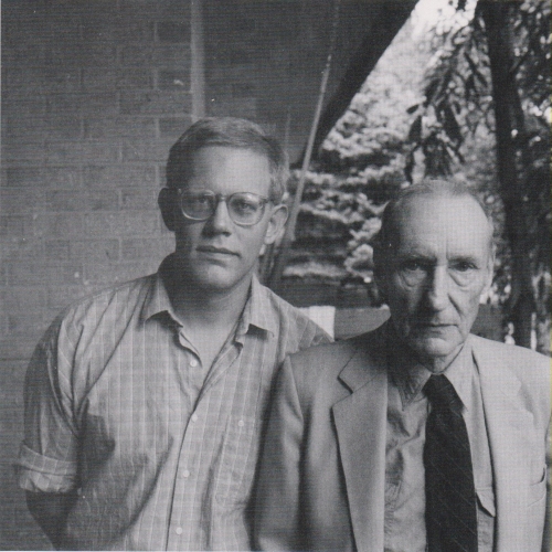 The author, James Grauerholz, and William Burroughs (right) at Naropa University in Boulder, Colorado, 1985. Photograph taken by Allen Ginsberg. © Allen Ginsberg Trust
