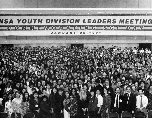 Nichiren Shoshu America Youth Division Leaders Meeting, January, 1991. Courtesy of Nichiren Shoshu America.