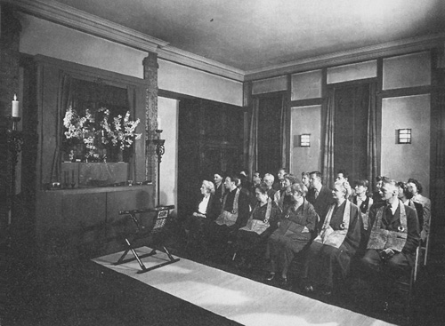Members of The First Zen Institute of America at Sokei-an's memorial service in New York, 1945.