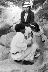 Krishnamurti with Rosalind and Radha Rajagopal Point Lobos, California, 1934.