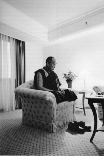 The Dalai Lama during his morning meditation, Sheraton Hotel, Zagreb, Croatia, July 9, 2002, 4.30 a.m.