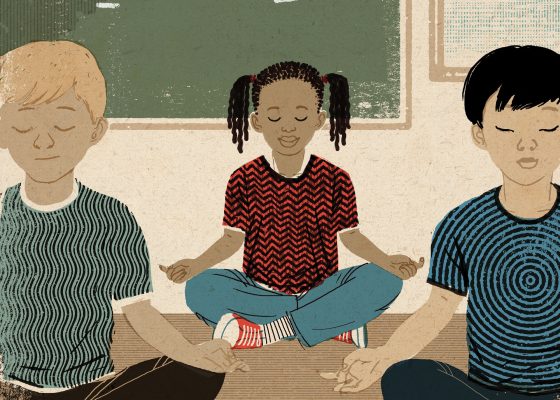 illustration of children meditating for a story on mindfulness in public schools