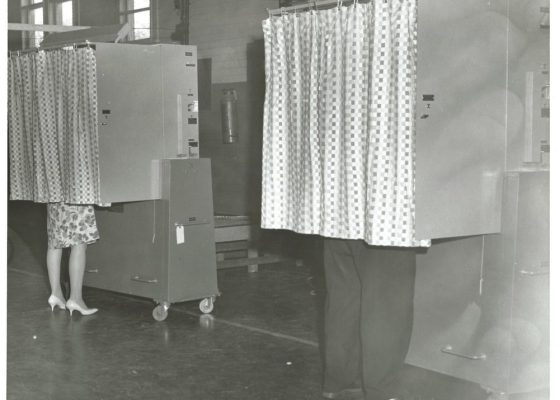 black and white photos of vintage voting booths
