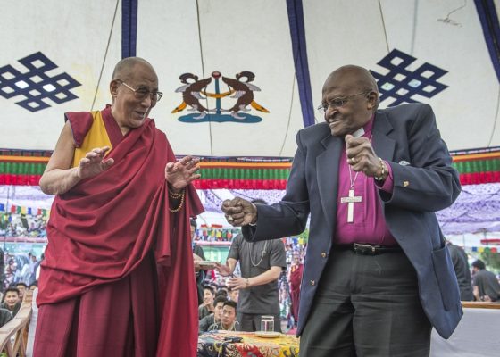 the dalai lama and desmond tutu dancing, from book of joy