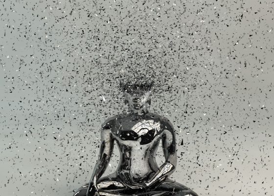 Image of exploding buddha head for story on buddhist advice tough times