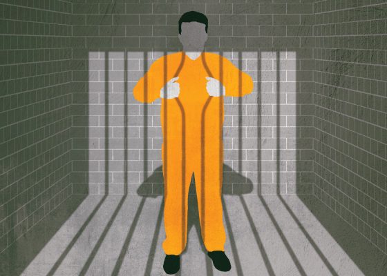 illustration depicting an iniamte behind bars for a prison meditation story